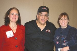 Cook County News-Herald Reporter Jane Howard (left) and Editor Rhonda Silence chatted with “Famous Dave” Anderson after his speech at the Minnesota Newspaper Association Convention luncheon. Anderson was an engaging and inspiring speaker.