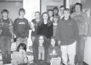 These Cook County Middle School eighth graders have been working hard to participate in the Minnesota Math Counts program. A team consisting of Melanie Stoddard, Richie Furlong, Lars Scannell, and Daniel Ahrendt came in fifth place out of a field of 15 teams after a contest at UMD on February 10. (L-R, front) Melanie Stoddard, Brenna Hay, Kaylee Cronberg. (L-R, second row) Andrew Thompson, Richie Furlong, Jamie Sjogren, Danielle Hanson, Emma Olfson, Jamie Wick. (L-R, back) Lars Scannell, Alex Murray, Daniel Ahrendt, Brandon Bockovich.