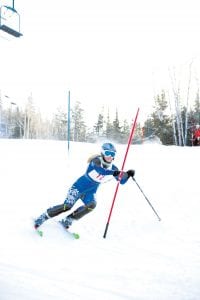 Senior Molly Rider, captain of the Cook County/ Silver Bay Alpine ski team, had a bittersweet end to her high school racing career. She took a tumble on her second run, but had earned the seventh fastest time on her first run against 40 of the state’s top qualifiers.