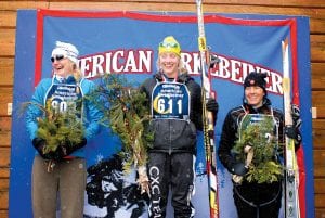 Kerrie Fabius of Grand Marais had a fantastic finish at the 2011 American Birkebeiner, finishing 2nd in the field of 302 women. Fabius (left) celebrates her fabulous finish on the Birkie Women’s podium. Fabius was just 7 minutes behind 1st place finisher Jennie Bender of Minneapolis (center). In 3rd place was Hilary Patzer of St. Paul.