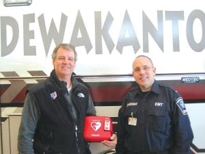 Through its Mdewakanton LIFE Program, the Shakopee Mdewakanton Sioux Community donated one AED (Automated External Defibrillator) to the Lutsen Mountain Ski Patrol on March 24, 2011. Lutsen Mountain Ski Patrol Director Jim Ruzicka and Mdewakanton Emergency Services EMT/Firefighter Eric Zimmerman are pictured. The Mdewakanton LIFE Program has donated more than 660 AEDs since the program began in 2004. The program has recorded 13 lives saved. Lutsen EMS Chief Fred Schmidt said this is a vital addition to the ski patrol. “In the past, Lutsen First Responders were called because they didn’t have one. This could be a real lifesaver.”