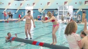 Wellesley Howard-Larsen (on the left) took first place in her age group at the Harold Fischer Memorial Logrolling Tournament held in New Richmond, Wisconsin on April 16. North Shore Roller teammate Lucy Shaw also placed first in her age group. About a dozen kids have been faithfully practicing through the winter at the Grand Marais swimming pool getting ready for competitions. The granddaddy tournament of them all is the Lumberjack World Championships held in Hayward, Wisconsin July 29-31.