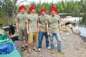 Four hearty voyagers – (L-R) Mike Swenson, Andrew Spaeth, Adam Maxwell, and Will Tanner – set out May 23 on a 1,400-mile canoe expedition from Lake Superior to Hudson Bay. The trip is in celebration of the 50-year anniversary of Voyageur Canoe Outfitters, owned by Mike and Sue Prom. The young men, employees of Voyageur Canoe Outfitters and Wilderness Canoe Base, expect to return in mid-August and pick up their college, graduate school, and professional careers.