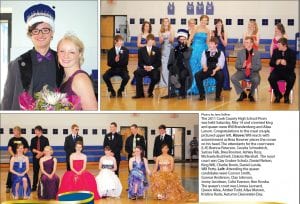 The 2011 Cook County High School Prom was held Saturday, May 14 and crowned king and queen were Will Brandenburg and Ailee Larson. Congratulations to the royal couple, pictured upper left. Above: Will reacts with astonishment as Brea Boomer places the crown on his head. The attendants for the court were (L-R) Brenna Peterson, Cecelia Schnobrich, Sarissa Falk, Brea Boomer, Ashley Ross, Michaela Buchheit, Dakota Marshall. The royal court was Clay Gruber-Schulz, Daniel Nelson, King Will, Charlie Bonin, Daniel Lunde, Will Petty. Left: Attending the queen candidates were Connor Smith, Gunnar Anderson, Clay Johnson, Jonny Jacobsen, Colin Everson, Ben Kroska. The queen’s court was Linnea Leonard, Queen Ailee, Amber Todd, Aliya Marxen, Kristina Rude, Autumn Clearwater-Day.