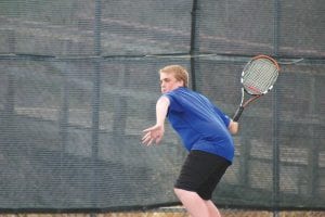 Eighth grader Jamie Wick is one/half of the Vikings No. 2 doubles team along with eighth grader Daniel Ahrendt. The youngsters lost their match against the Marshall Hilltoppers doubles team 6-2, 6-4, at the section tournament, ending their season.