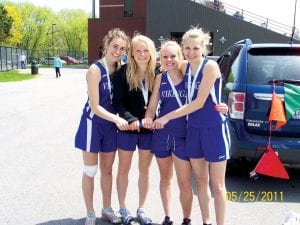 Placing 3rd in the 4x200 relay were (L-R) Amber Todd, Ailee Larson, Jessica Berg-Collman and Molly Zafft.