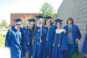 Almost done! Seniors posed for pictures before and after commencement exercises at Cook County High School on Saturday, June 4, 2011. Here, Zack Twiest, Daniel Ditmanson, Reid Shepard, Max Simonowicz, Karl Ingebrigtsen, and Alton Danielson impatiently wait for it all to be over.