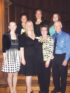 Attending a fundraiser at the Pillsbury mansion in Minneapolis on May 14, 2011 were seven current and former residents of Cook County. The event raised money for Freedom Firm, an organization that rescues young women from the sex trafficking trade in India. (L-R, front) Janelle (Larsen) Mellema, Julie Larsen Zarzosa (the co-host and on the Freedom Firm board), Jackie Larsen, Jim Larsen, (L-R, back) LeeAnn (Rose) Belski, Jane Howard, and Kelsey Kennedy.