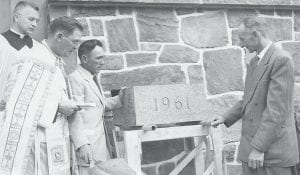 The ground was broken for the current St. John’s Catholic Church on Sunday, January 26, 1960 after Father Ignatius Candrian blessed the new grounds. A year later C.O. Backlund & Sons had completed the new church and a cornerstone was laid. Taking part in the occasion was Father Fintan Bromenshenkel, Father Ignatius Candrian, Clyde Wishcop, Joseph Boser.