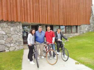 The WOW ( Workers on Wheels) program with some of the first bike recipients on June 10. (L-R) Ivana Bozhinouska (from Macedonia), Dan Strayer ( WOW Representative), Oncu Aydin (Turkey), and Gaglar Sover (Turkey).