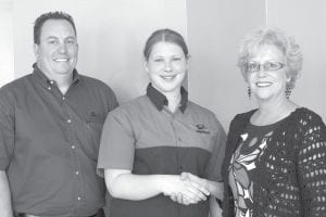 Tammi Nicolaison, a student at Wyo Tech in Laramie, Wyoming, has been awarded the Wyo Tech distinguished Collision Repair Education Scholarship for 2011. (L-R) James Sanson (ABRA Auto Body District Manager), Tammi Nicolaison (Scholarship Recipient) and Michelle DeMarais (ABRA National Recruiting Manager).