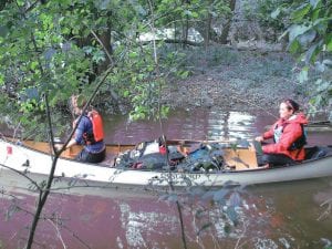 Ann Raiho, paddling in front, and Natalie Warren are trying to become the first two women to canoe from Minneapolis to Hudson Bay. They are following the route made famous by Eric Sevareid and William Port, who first made this venture in 1930 and documented it in the book titled, Canoeing with the Cree. Warren and Raiho met at Camp Menogyn and are using the trip in part to help raise money so that campers can attend the YMCA camp located midway up the Gunflint Trail.