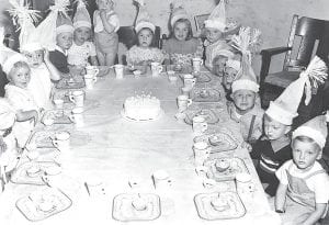 Another birthday party—with delightful party hats! Diane Hagen shared this picture, taken June 26, 1948. She knows most of the partygoers. They are listed using maiden names. (L-R) Diane Heiskari, LaVerne Linnell, David Johnson, Glenda Joynes, Jim Toftey (standing), Dixie Soderlund, Gail Linnell, three unknown children who were the children of Pastor Edmonds of the Lutheran Church, Leslie Nelson, Jim White, and Brian Linnell.