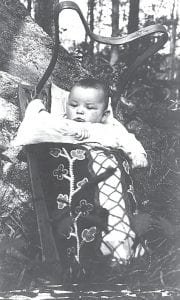 This October 1936 photo was taken near Sag Lake and shows Marion (Powell) Johnson, 5 months old, in her tikkanogan. Marion grew up on Sag, and her children spent many of their summers there as well. Andie Zickrick of Grand Marais shared this photo with the News-Herald. She is Marion’s daughter.