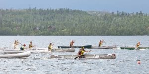 Gunflint Lake was getting pretty choppy by the time it came to the men’s solo paddle race at the Gunflint Canoe Races on Wednesday, July 20. A threatening storm cancelled more racing, but a good time was still had by all on shore. See more canoe race fun on page A3.