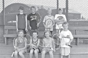 The QuickStart 10 & under tennis players were (L-R, front) Sela Backstrom, Abbie Crawford, Ellen Callender and Tate Crawford. (L-R, back) Will Ramberg, Tristen Bockovich, Connor Somnis, and Ethan Sporn. (Not pictured - Seth Kemp, Reilly Wahlers, Halle Lamb, Chloe Blackburn, and Erik Babatz.)