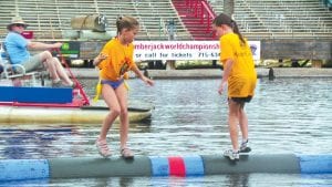 Lucy Shaw, on the left, won first place in the U10 Girl’s Division at the Lumberjack World Championships held last weekend in Hayward, Wisconsin. Lucy is on the North Shore Rollers team coached by 8-time logrolling World Champion Jenny Atkinson. Lucy is the daughter of Barry and Victoria Shaw of Grand Marais.