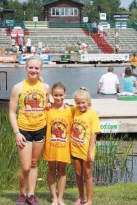 The North Shore Rollers had a terrific showing at the World Championship Logrolling tournament in Hayward, Wisconsin. (L-R) Jessica Berg-Collman placed third in the U17 division; Lucy Shaw placed 1st in the U10 division; and Paige Everson placed 7th. Congratulations, rollers!