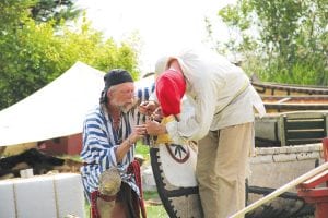 Canoe making and repairing takes up a lot of time at the Rendezvous Days encampment.