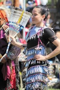 Jingle dresses are not only beautiful, the gentle sound of the dancer’s bells complements the sound of the drums at PowWow.