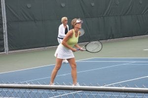 Players came from all over the region for the Cook County Tennis Association round-robin doubles tournament on Sunday, Aug. 14. Sandra Bazalluk, Thunder Bay and Lisa Topp, Silver Bay, paired for an exciting match.