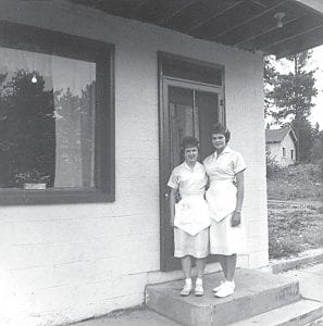 Joy Ryden and Phyllis Spry worked together at Ryden’s Pigeon River Resort which was once in the same building as U.S. Customs at the old border crossing. The restaurant building was torn down in 1963 when U.S. - Canadian border operations moved to the current location on Highway 61. Some of the bricks from the restaurant were used for a storage building at the border. This photo surfaced at a Spry family reunion this summer, thanks to Phyllis’s cousin, Dennis Spry. Joy and Phyllis are pictured here wearing their stylish uniforms in July 1962. The aprons were made by Bert Montgomery. Asked what she remembers about working at the restaurant, Phyllis said she remembers the horseshoe counter and that chicken baskets were $1.25. And she remembers that staff made all the food by hand, including french fries. Bert Montgomery made the wonderful pies. Asked if the tips were good, Phyllis laughed, “We probably thought so at the time.”