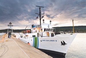 The U.S. Environmental Protection Agency research vessel Lake Explorer II docked in the Grand Marais Harbor on August 31. The Lake Explorer II made a one-day stop while conducting its comprehensive environmental assessment of coastal conditions in the Great Lakes. It is equipped with multiple instruments that measure temperatures at different depths, the zooplankton density, water quality, sediments and more. The Lake Explorer II is 90 feet long, has a cruising speed of 10 knots and a range of 1,000 nautical miles. It has 11 bunks (four double staterooms and one triple stateroom), and accommodates four crew (boat captain, first mate, chief and first engineers) and up to seven scientists.