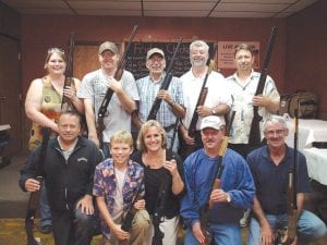 The 19th Annual Sportsmen’s Banquet hosted by the North Shore Chapter of the Ruffed Grouse Society was held Thursday, September 8 at the American Legion in Grand Marais. In addition to a great dinner and information about Ruffed Grouse Society activities, there is a fabulous live auction and raffle drawings. Gun winners were (L-R, front) Tony Everson, Lynden Blomberg (youth raffle BB gun winner), Virginia Palmer, Hal Kettunen, Pat Cheney of Cable WI, who won his gun as high bidder in the live auction. (L-R, back) Dana Johnson, Jason Hill, Melvin Gagnon, Scott (Emit) Bystrom and Randy Spry from Superior Lumber, the grouse society sponsor winner.