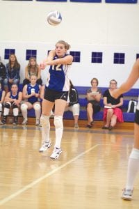 Rachel Wieben took a return serve, bumping it and setting up her teammates. Wieben, like the rest of her teammates, played well in the game against Mesabi East on Monday, September 19.