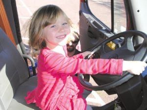 The kids at North House Folk School got to sit in the truck to see what it was like to drive the big rig. Liv enjoyed her turn at the wheel.