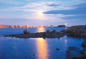 The lights of home. Paul Sundberg took this beautiful moonrise photo of the Grand Marais harbor on Thursday, October 13.