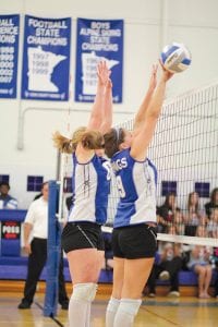 Sarah Fagerman and Taylor Ryden went up to successfully block the ball against a very tough Cromwell team last week. The Vikings won the match 3 games to 0 but every game went right down to the wire. The Vikings' record is now 17-2 for the year.