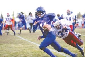 Once Mike Sjogren turns the corner he’s hard to catch. Here he dekes out a defender on his way to the endzone.