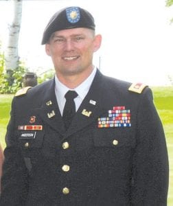 Jesse Anderson, a 1996 graduate of Cook County High School and son of Lyle and Shelby Anderson, was promoted to the U.S. Army rank of major by Colonel Reinhard Koenig, U.S. Army Corps of Engineers Alaska District Commander, in a ceremony August 9 in Fairbanks, Alaska. In attendance with his family was the Assistant Secretary of the Army for Civil Works Jo-Ellen Darcy. Major Anderson’s present post is Fort Wainwright, Alaska where he is serving with the Army Corps of Engineers overseeing several construction projects. He lives in North Pole, Alaska with his wife Audrey and their four children.