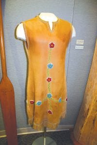 Mary Dahl and Cecelia Hendrickson crafted this beaded leather dress in the mid-1970s while working in the Grand Portage National Monument’s Cultural Demonstration project that took place from 1968 to 2002.