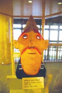 Walter Caribou carved this wood “Bella Coola” mask sometime between about 1982 and 1994.