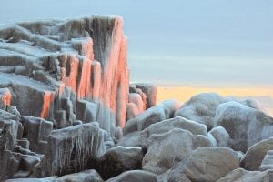 David “DJ” Johnson of Grand Marais shares this eerie ice sculpture with Cook County News-Herald readers. The ice-coated rocks make a pretty picture, but use caution if you want to get a closer look!