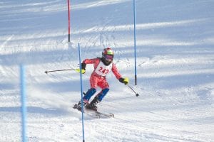 Haley Yoki pushes the pace as she flies down the hill. Haley placed 39th at the Hibbing Invitational.