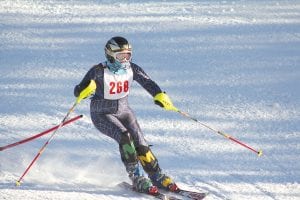 Madysen McKeever slashes her way down the hill on her way to a good run. McKeever recently placed 36th at the Hibbing Invitational