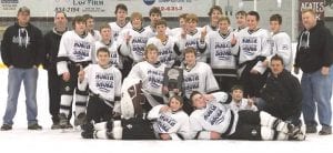 The North Shore Bantams took on three tough teams in last weekend’s tournament in Two Harbors. The North Shore team fought their way to a first place finish. (L-R, front) Nate Mealey, Troy LeBlanc, Will Peterson, Coach Will Hartman (Kneeling) Spencer Ketola, Evan Sandretsky, Corey Napper. (L-R, standing) Coach Erik Ollila, Coach Dave Dilley, Justin Ketola, Tanner Aho, Jesse Nordean, Nick Osbakken, Jack Wieben, Will Hartman, Daniel Anderson, Caleb Dilley, Carter LeBlanc, Nathan Bauck, Quaid Cavallin, Ryan Rasmussen, Frankie Miller, Patrick Myers and Coach Wade LeBlanc.