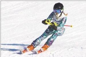 The Lutsen Junior Alpine Club traveled to Giants Ridge for race No. 2 of the Northland Junior Race Series. Twenty-three racers from Lutsen competed in a field of 119 racers on two fun courses of Giant Slalom. Above left: Bianca Zimmer skis a solid run. Above: Claire LaVigne charges to a first place finish. Left: Ezra Lunde puts ‘em on edge!