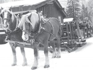 The Grand Marais Senior Center enjoyed several adventures in February, including a trip up the Gunflint Trail to Okontoe for a sleigh ride. Here, the powerful—but gentle—horses get ready to take the seniors on a ride through the snowy forest.