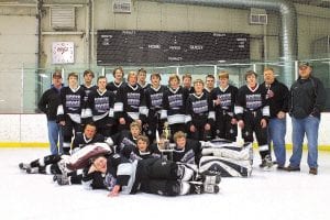 Congratulations to the North Shore Bantams on taking 1st place in the Ashland Tournament this past weekend! This group of boys from Grand Marais, Silver Bay and Two Harbors had an excellent 23-8 record for the season, improved their hockey skills and made some great new friends. An extra big thank you to the fabulous coaching staff of Erik Ollila, Wade LeBlanc, Will Hartman and Dave Dilley. Hockey parent Sheila Wieben said, “We combined the skaters, but you created the team!” The North Shore Bantams are: (front) Troy LeBlanc. (L-R, seated) Frankie Miller, Evan Sandretsky, Nate Mealey, Will Peterson, Corey Napper. (L-R, standing) Coach Dave Dilley, Tanner Aho, Will Hartman, Dan Anderson, Nathan Bauck, Jack Wieben, Nick Osbakken, Ryan Rasmussen, Quaid Cavallin, Carter LeBlanc, Jessie Nordean, Spencer Ketola, Caleb Dilley, Justin Ketola, Coach Wade LeBlanc and Coach Erik Ollila.