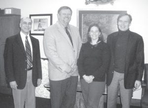 On Monday, March 12, Senator Tom Bakk met with Cook County leaders in preparation for a Senate hearing on the SF1511, Lake Superior-Poplar River Water District and pipeline project. (L-R) Bob Fenwick, Superior National Golf Course manager; Sen. Tom Bakk; Sally Nankivell, executive director, Cook County Visitors Bureau and Charles Skinner, co-owner Lutsen Mountains.