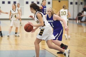 Playing tight defense, Bekah Laky was also a force on the boards, passed the ball well and made big points for the team when they needed her to shoot.