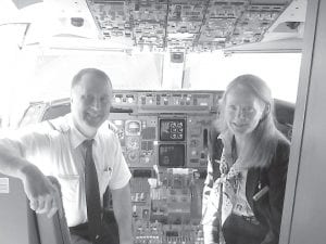 American Airlines Captain Mark Heizler, based at Chicago O’Hare and Elizabeth Erickson Strain, an American Airlines flight attendant, based in Miami, Florida, unexpectedly crossed paths recently. The Cook County High School graduates didn’t know they were working on the same flight until they saw each other on the plane.