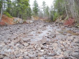 Tails of the Trail columnist Cory Christenson and Michael Valentini recently checked out Seagull River by campsite No. 19, normally a good spot to watch walleye spawning. Unfortunately on March 20, when this photo was taken, the normally raging river was a slow trickle. Walleyes will be forced to spawn further down river this year.