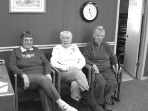 There is always good conversation with friends before, during and after the lunches at the Grand Marais Senior Center. Visiting recently before lunch were (L-R) Nona Smith, Gladys Anderson and Joyce Hagen.