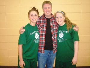 Two Cook County Viking girls were selected to play in the Polar League All-Star game. Pictured here with Head Coach T.J. Super are Ashley Deschampe (left) and Bekah Laky. Deschampe was named Polar League Player of the Year and Laky was named honorable mention all-conference. Both graduate this spring and will be sorely missed by their teammates, coaches and fans.