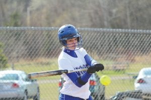 Rachel Wieben (above) went 3-3 at the plate against Marshall while CeCe Olsen (right) made a great catch and throw on this play against the Hilltopers.